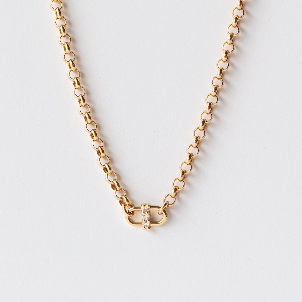 Zoe Chicco | 3-Diamond Open Link Medium Rolo Chain Necklace