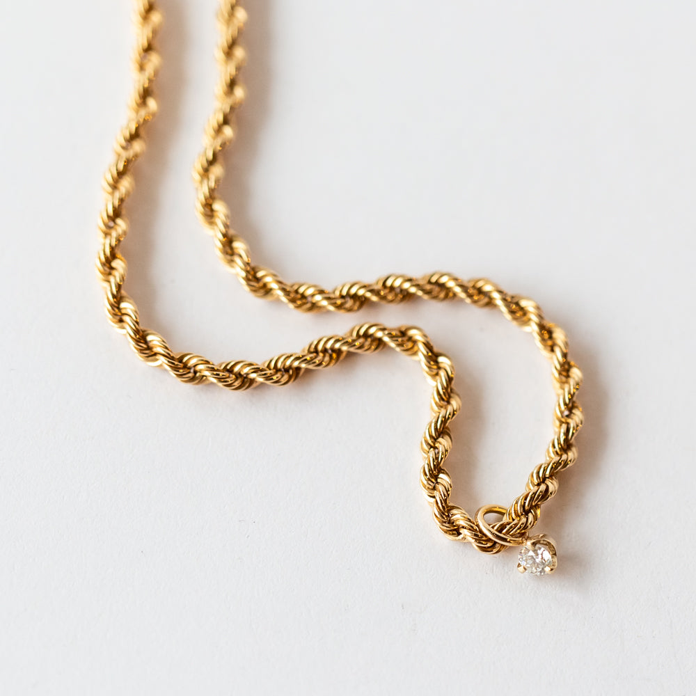 Zoe Chicco | Medium Rope Chain Necklace with a Dangling Diamond