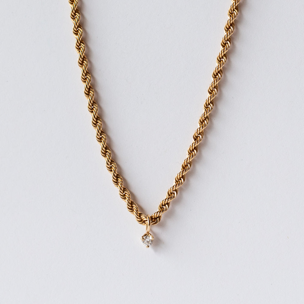 Zoe Chicco | Medium Rope Chain Necklace with a Dangling Diamond