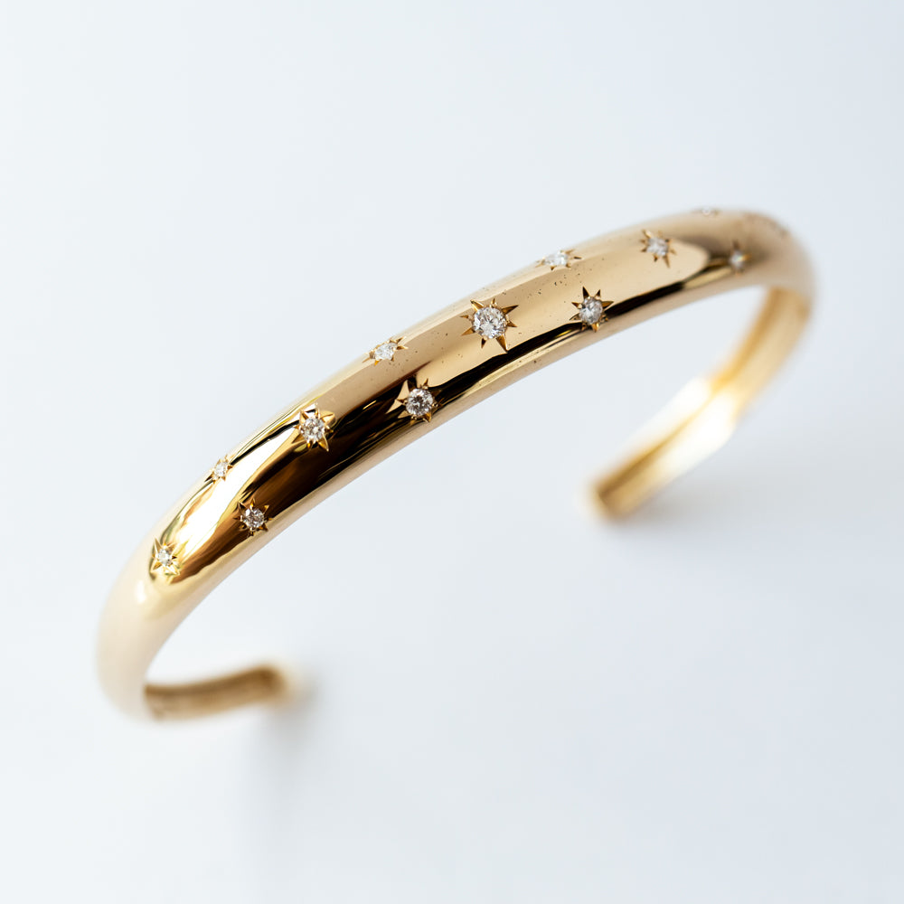 Zoe Chicco | Aura Gold Cuff Bracelet with Diamond Starbursts