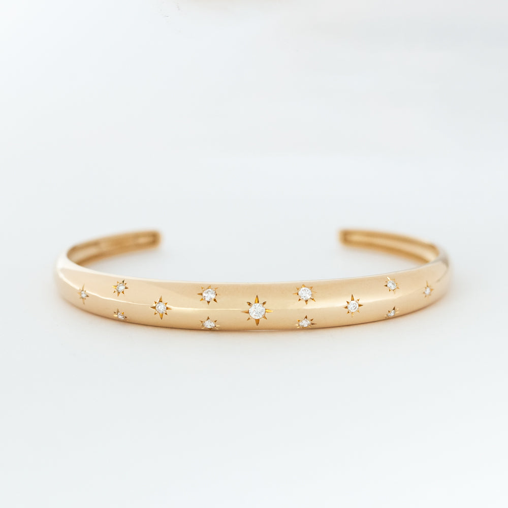 Zoe Chicco | Aura Gold Cuff Bracelet with Diamond Starbursts