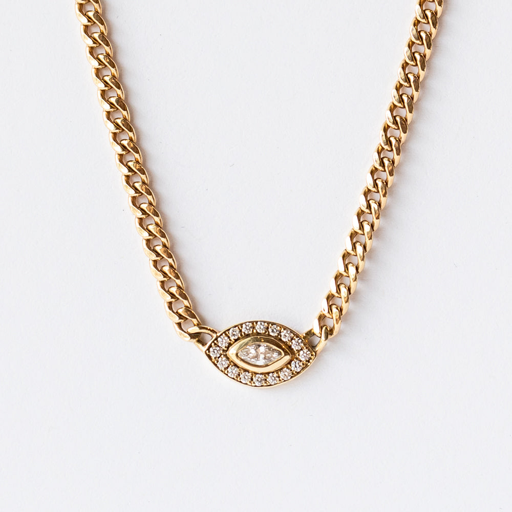 Zoe Chicco | Small Curb Chain Marquise Diamond Halo Necklace