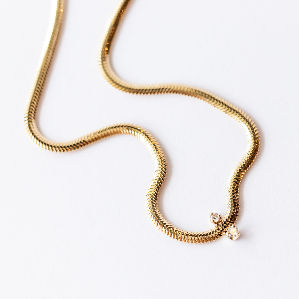 Zoe Chicco | Small Oval Snake Chain Necklace with Two Diamonds