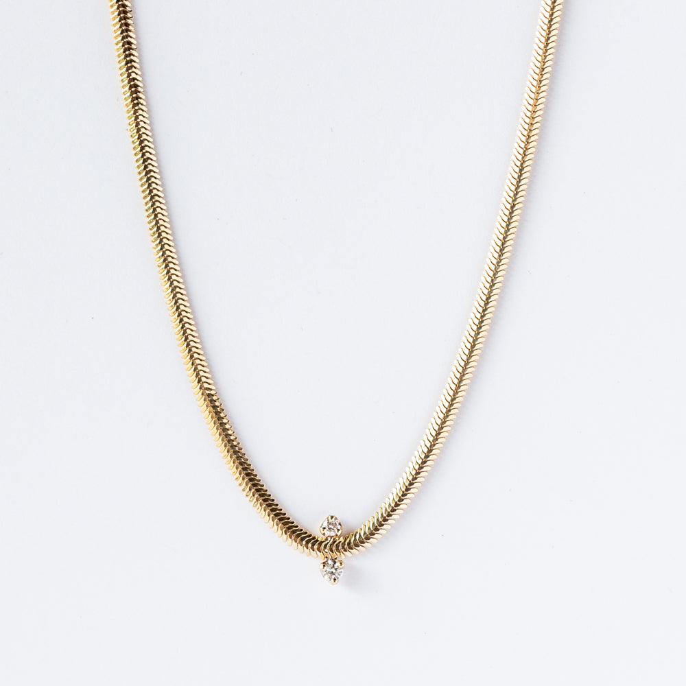 Zoe Chicco | Small Oval Snake Chain Necklace with Two Diamonds