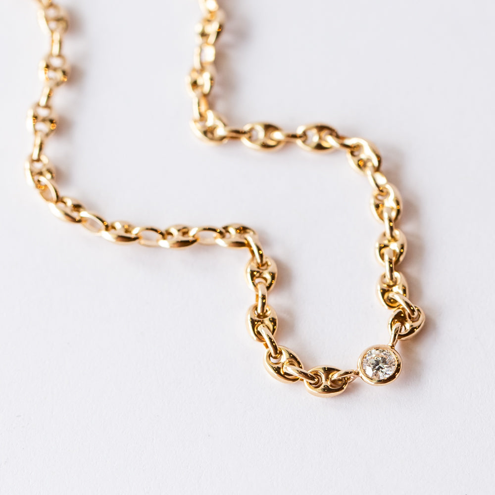 Zoe Chicco | Small Puffed Mariner Chain Necklace with Floating Diamond