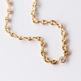 Zoe Chicco | Small Puffed Mariner Chain Necklace with Floating Diamond