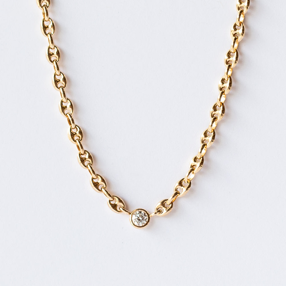 Zoe Chicco | Small Puffed Mariner Chain Necklace with Floating Diamond