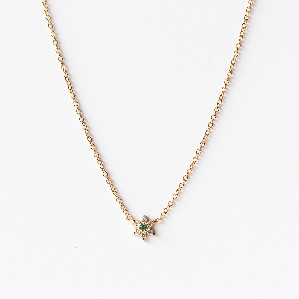 Zoe Chicco | Tiny Prong Set Diamond and Emerald Flower Necklace