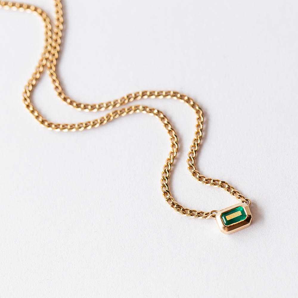 Zoe Chicco | Emerald Cut Emerald Curb Chain Necklace