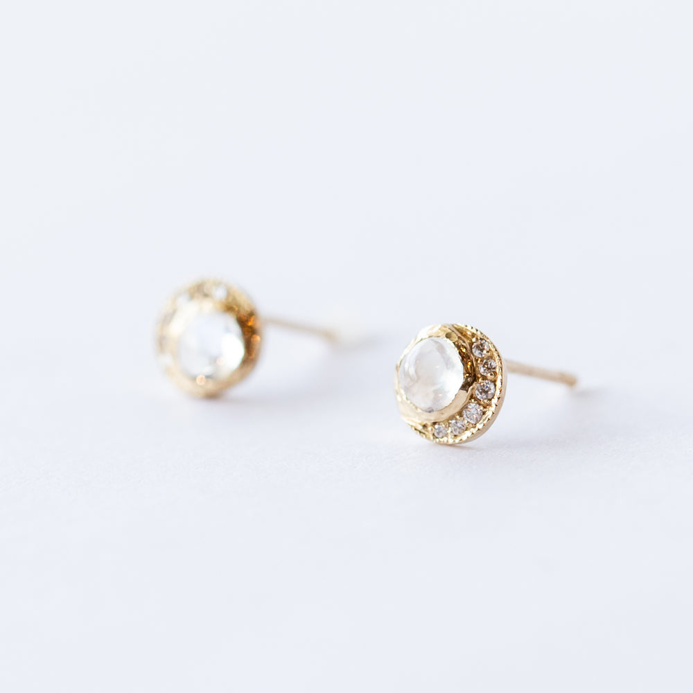 Baby Moon Moonstone Stud Earrings