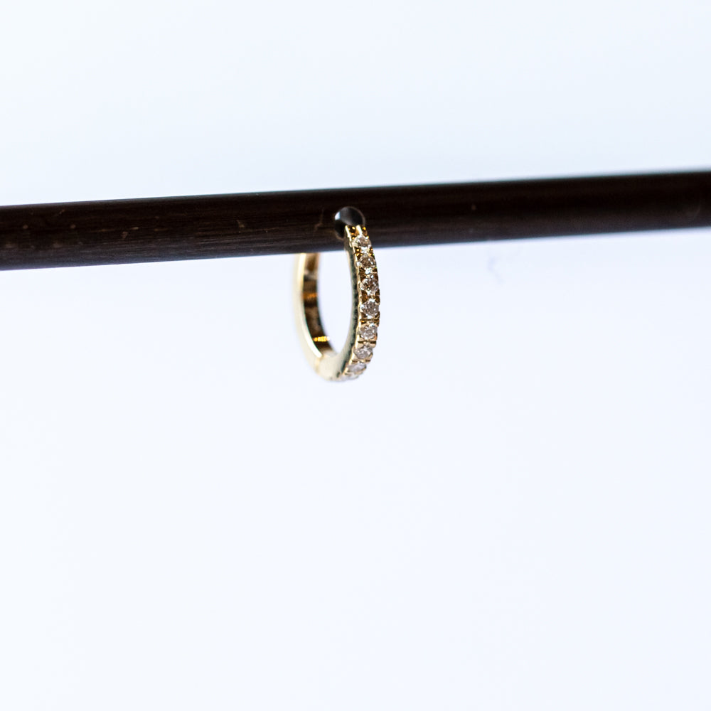 Half Pave Diamond Snuggie Earring, 8mm (Single)