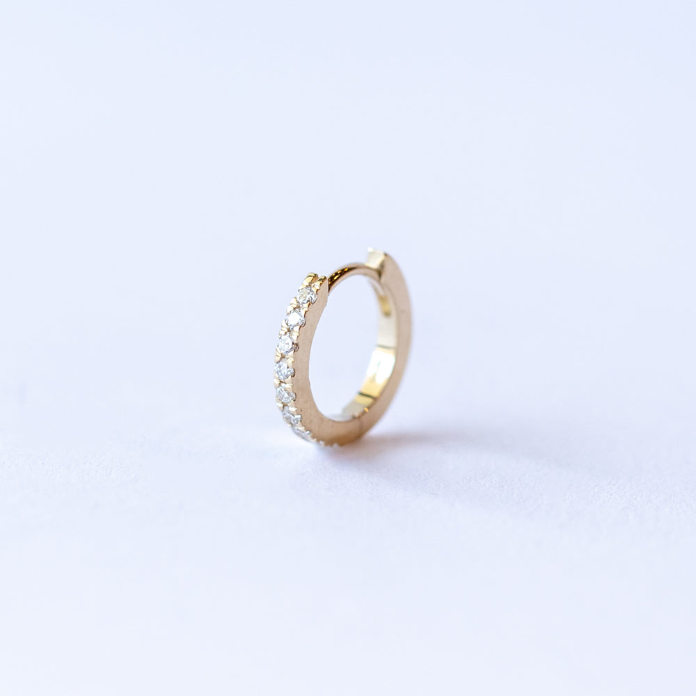 Half Pave Diamond Snuggie Earring, 8mm (Single)