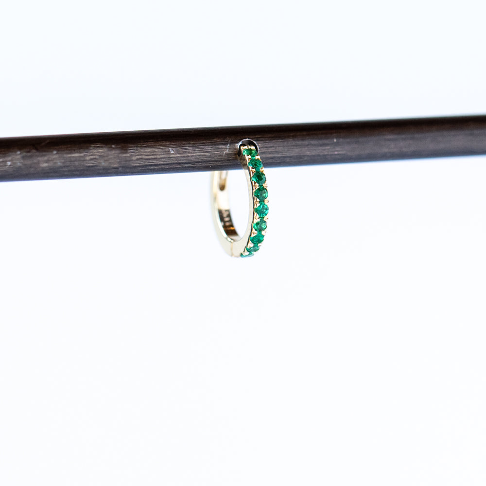 Half Pave Emearld Snuggie Earring, 8mm (Single)