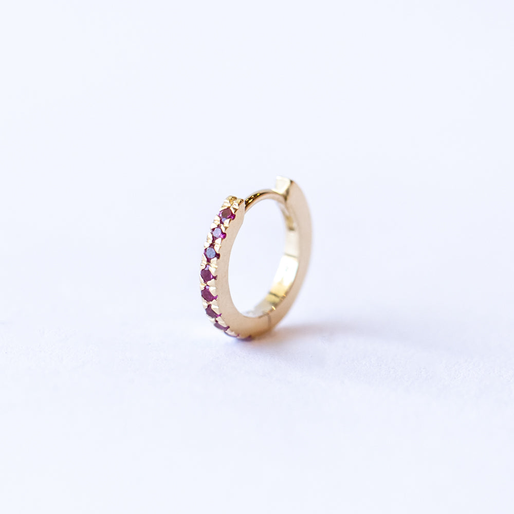 Half Pave Ruby Snuggie Earring, 8mm (Single)