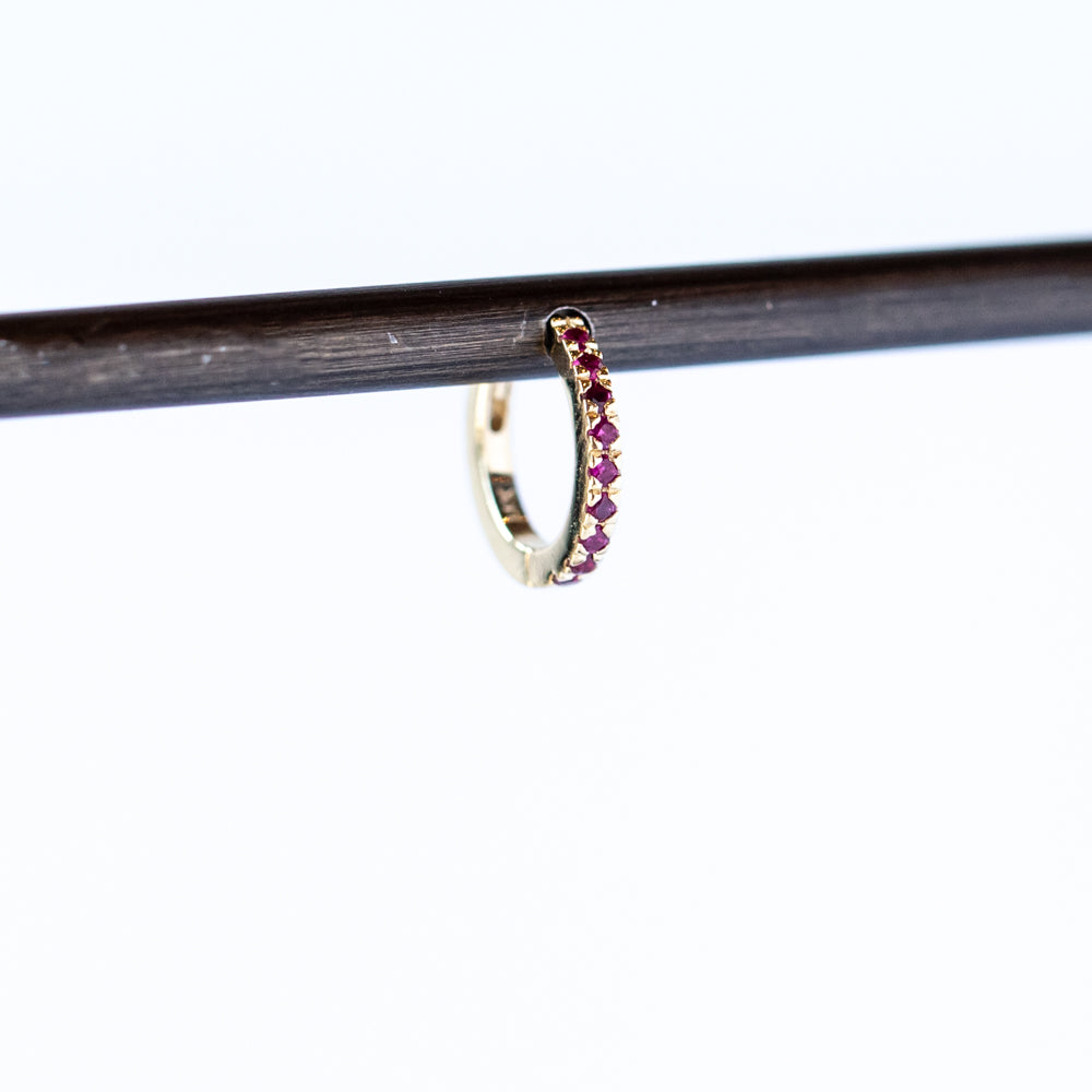 Half Pave Ruby Snuggie Earring, 8mm (Single)