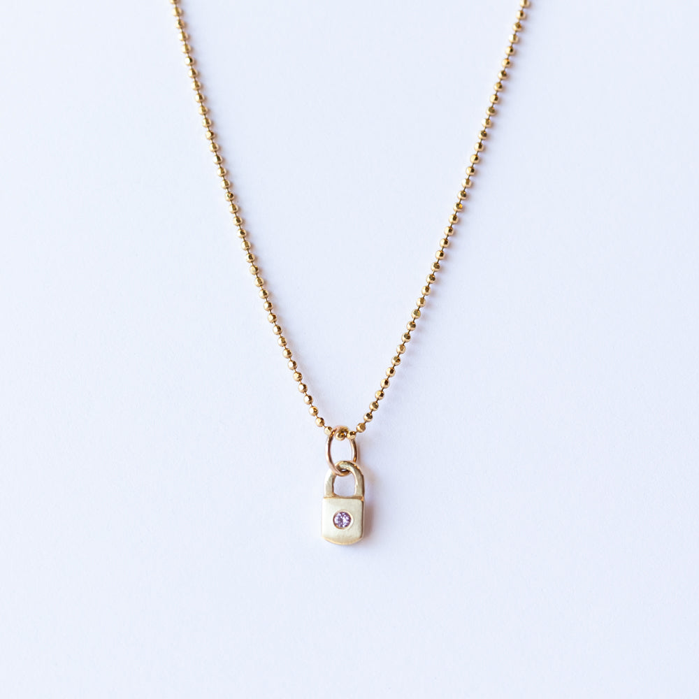 Tiny Padlock Charm with Pink Sapphire
