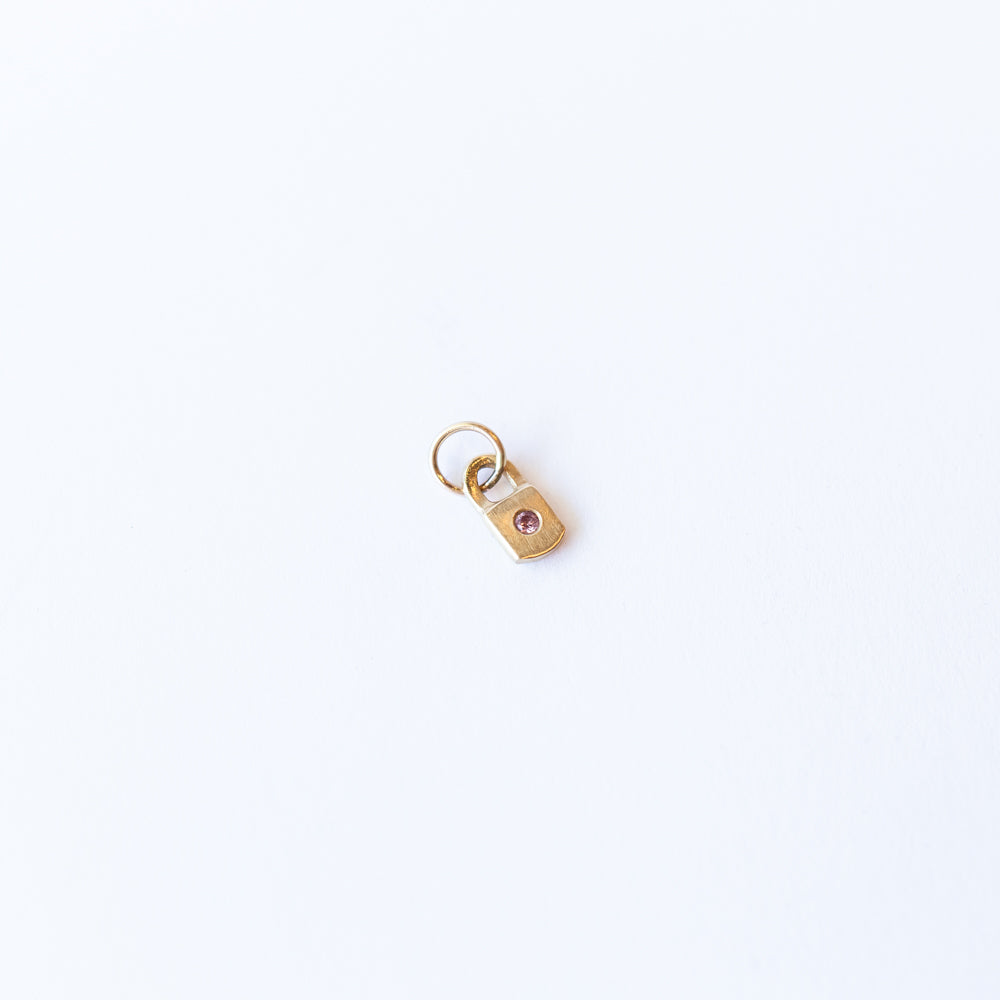 Tiny Padlock Charm with Pink Sapphire