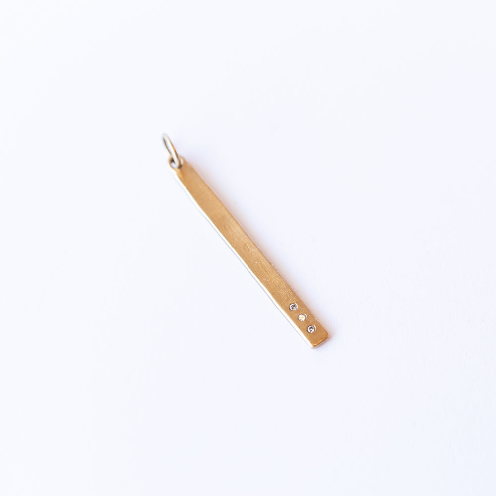 Skinny Large Bar Charm with 3 Diamonds