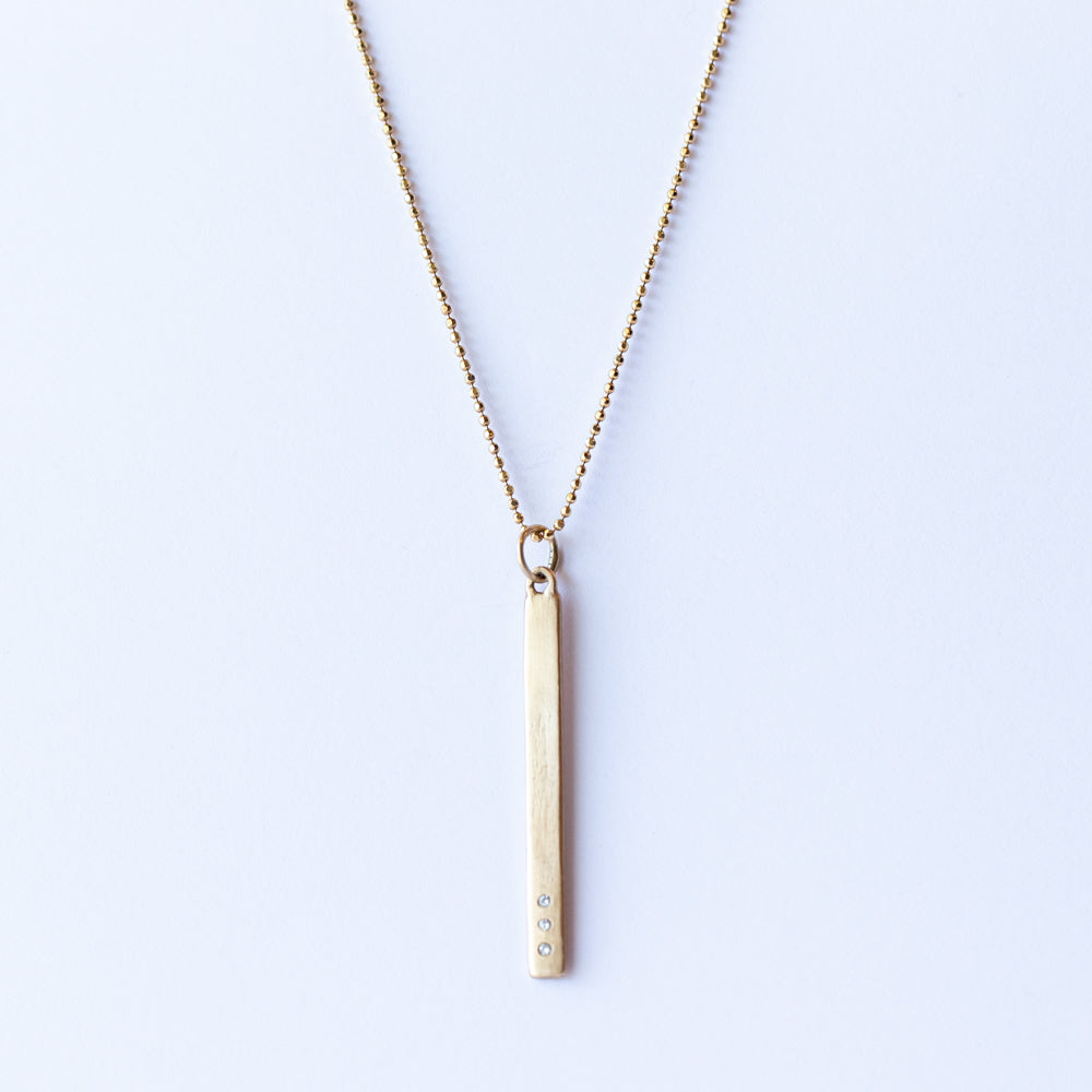 Skinny Large Bar Charm with 3 Diamonds