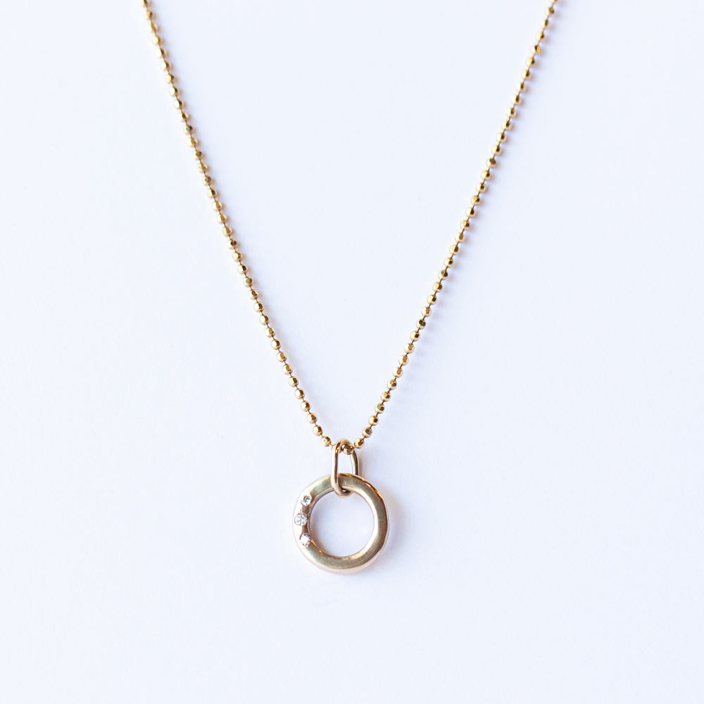 Small Open Circle Charm with Three Diamonds