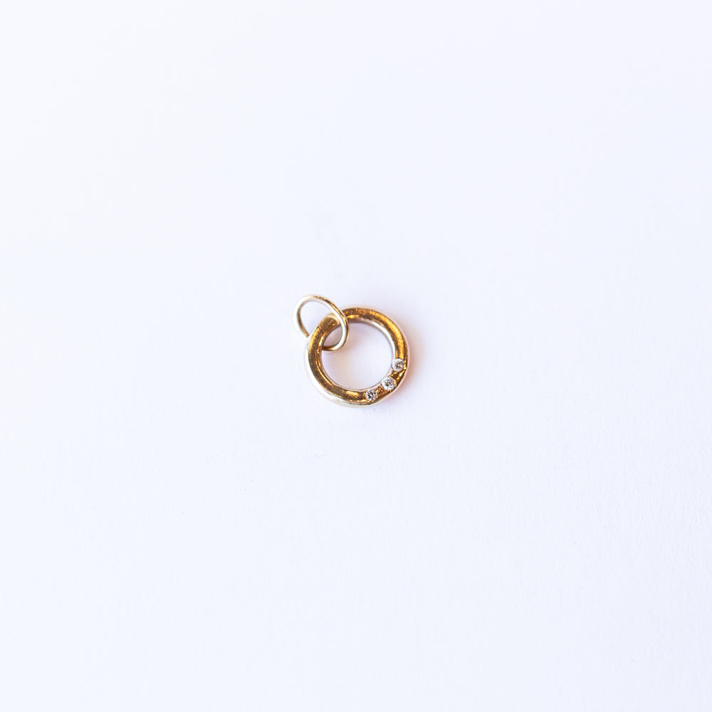 Small Open Circle Charm with Three Diamonds