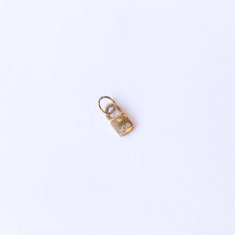 Tiny Padlock Charm with Three Diamonds
