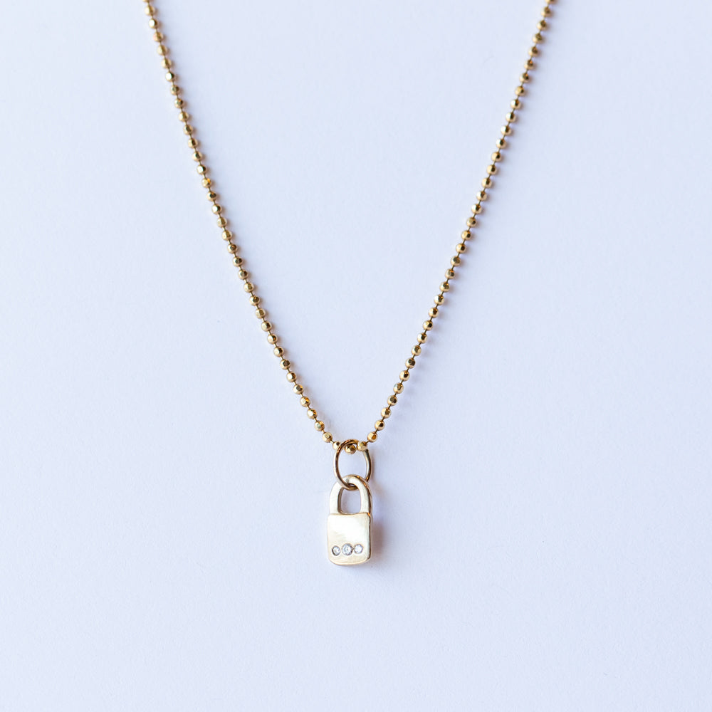 Tiny Padlock Charm with Three Diamonds