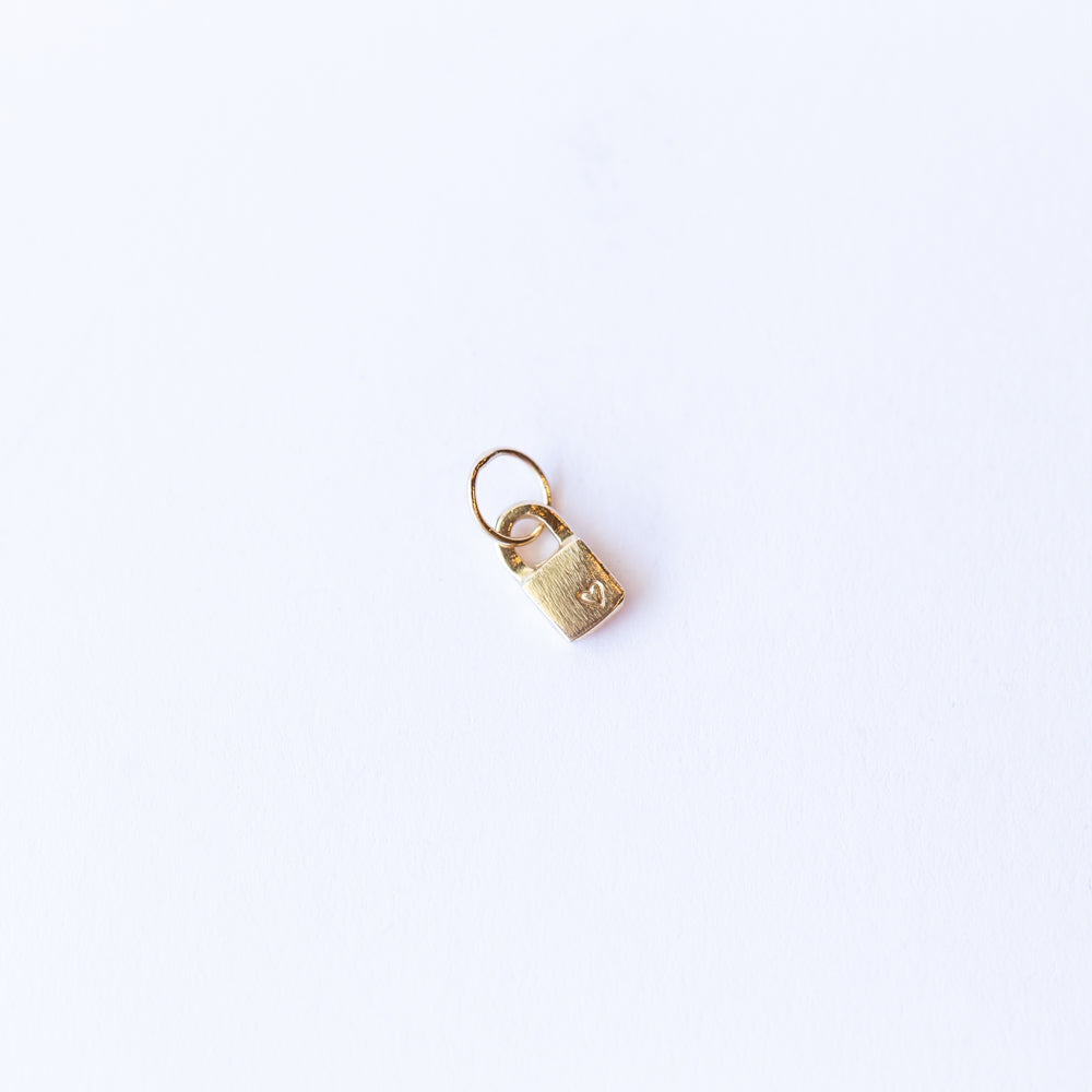 Tiny Padlock Charm with Stamped Heart