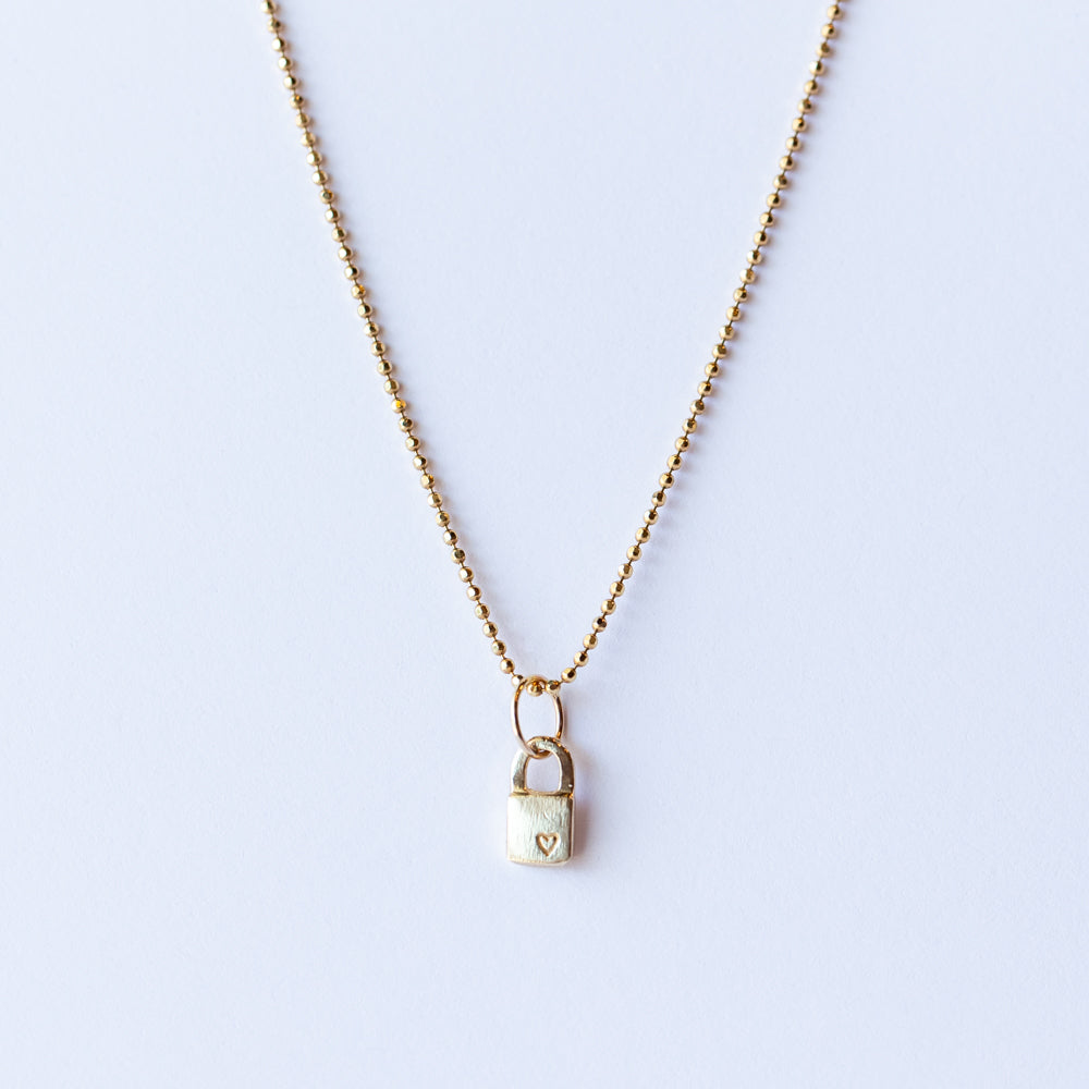 Tiny Padlock Charm with Stamped Heart