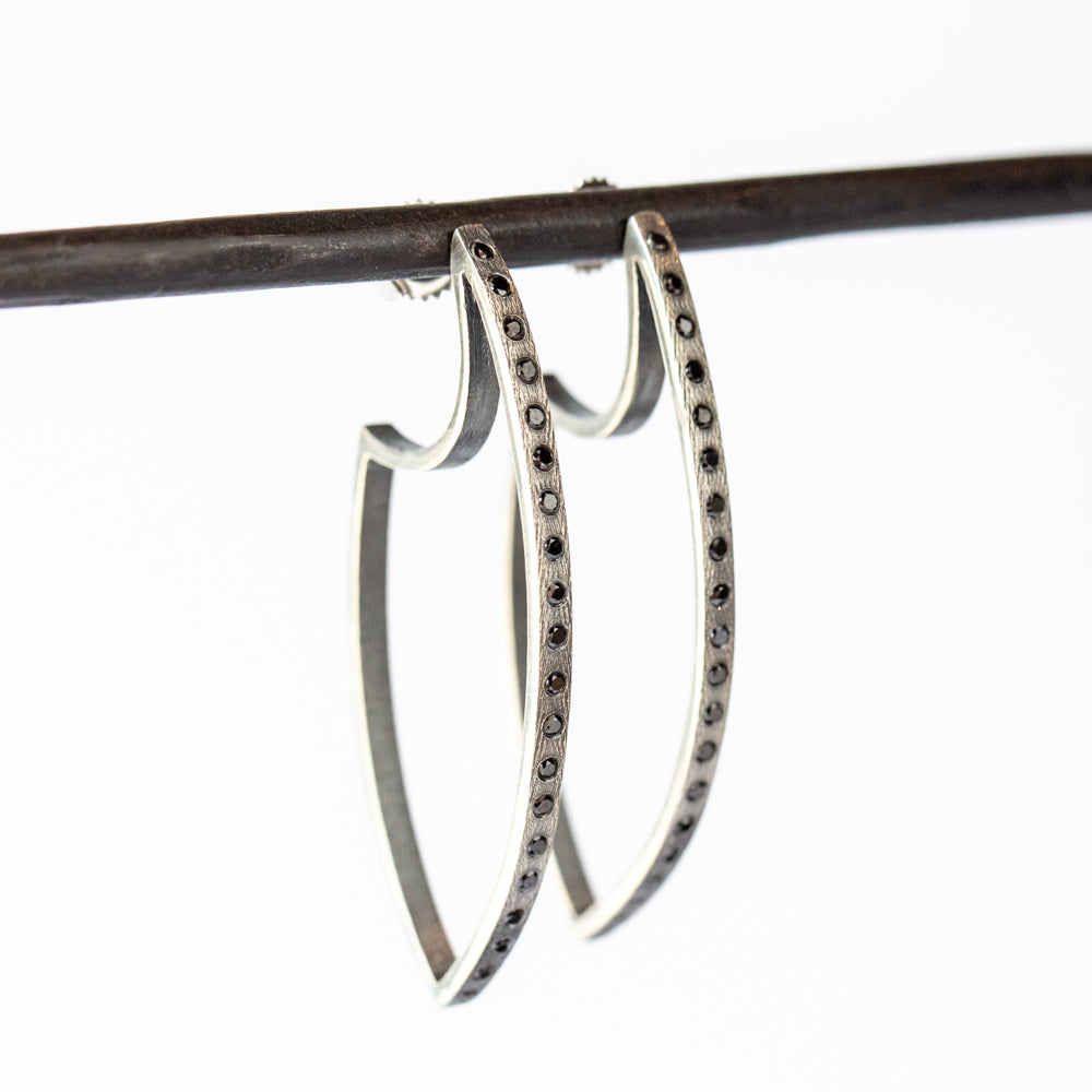 Celine Marquise Black Diamond Hoop Earrings, Large