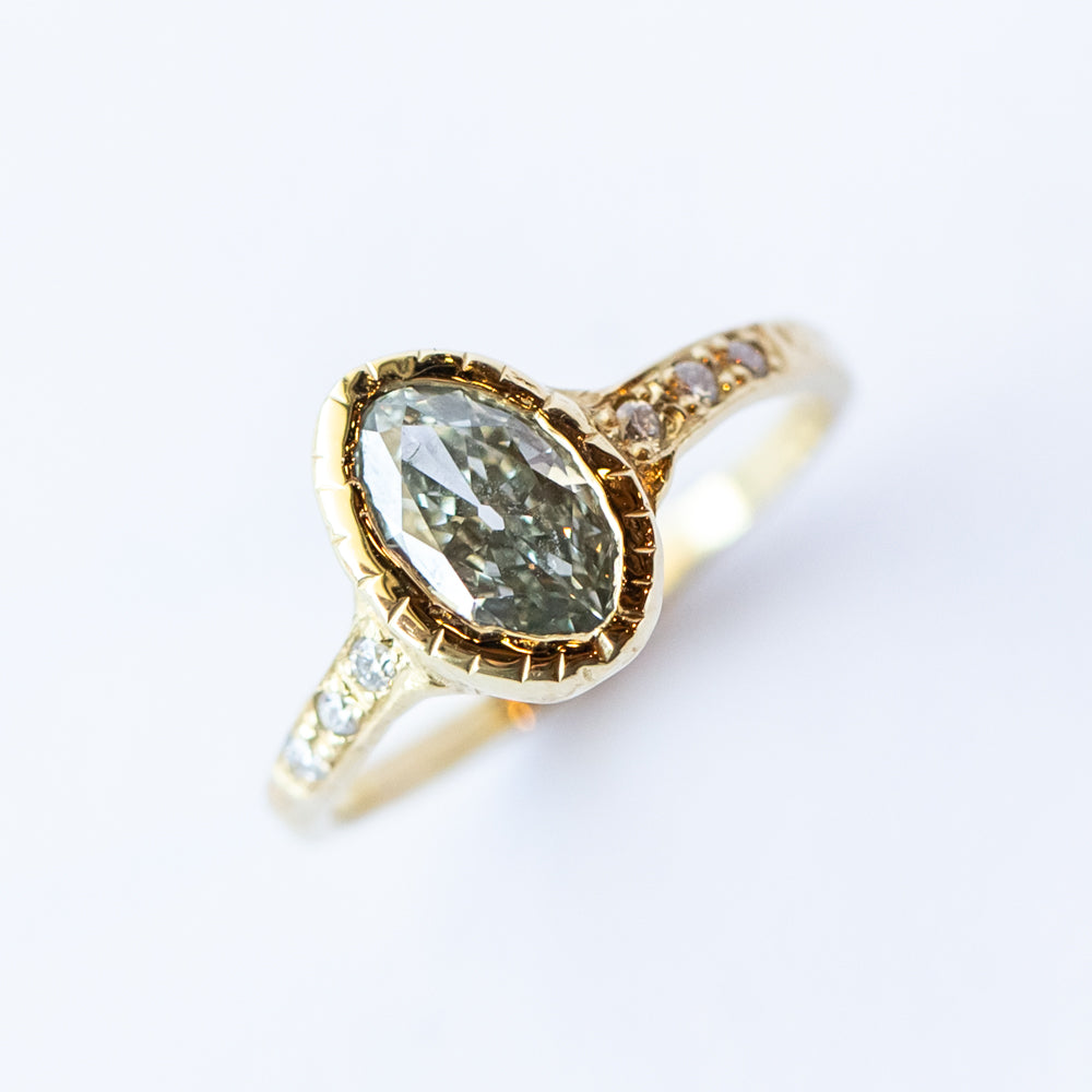 Radiant Champagne Diamond Bezel Ring