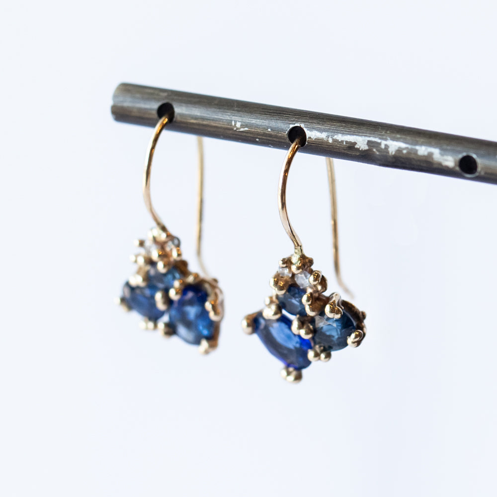Blue Sapphire Cluster Drop Earrings