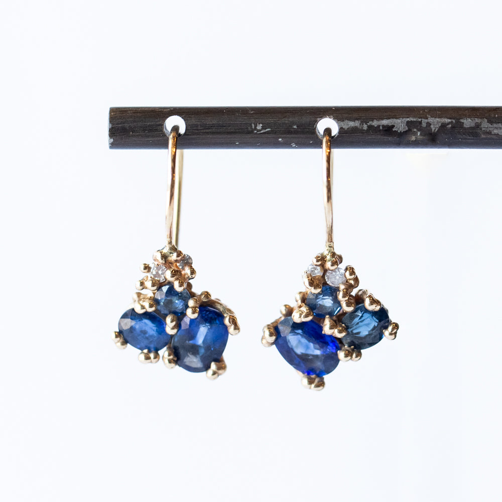 Blue Sapphire Cluster Drop Earrings