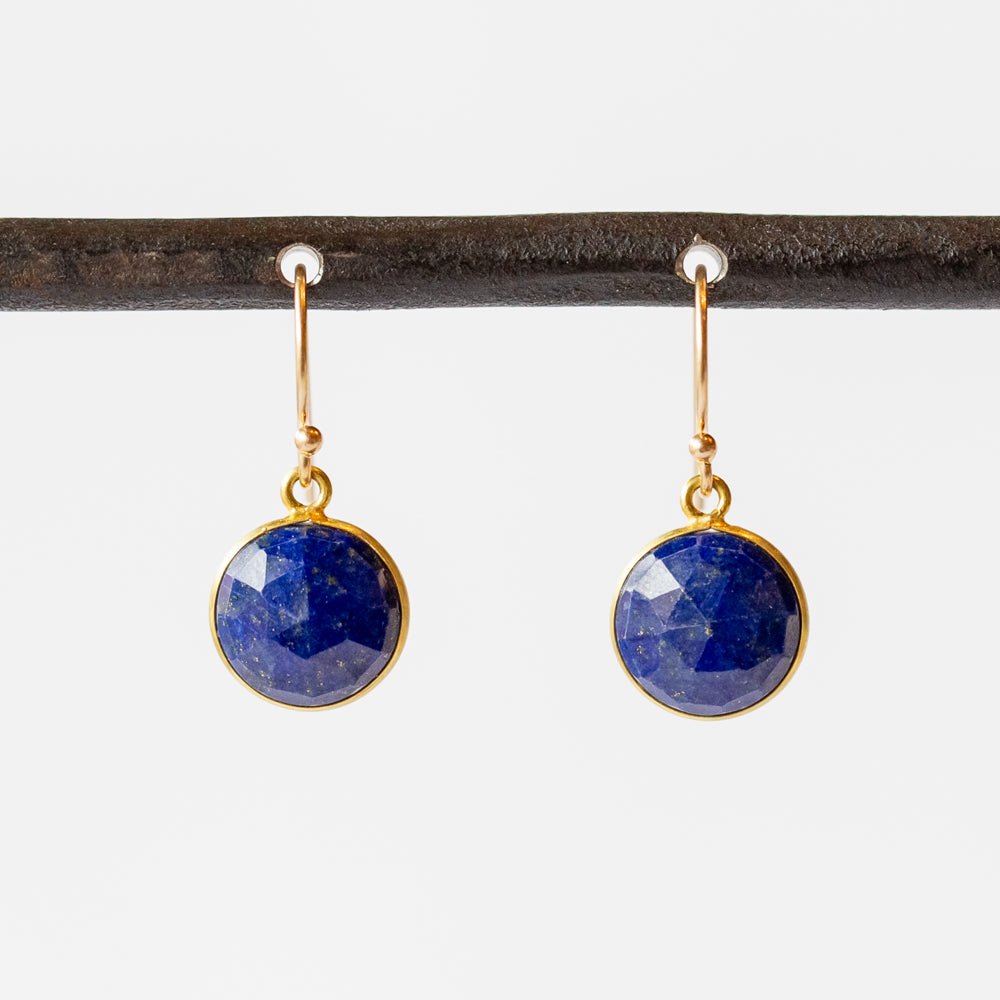 Round Faceted Lapis Drop Earrings