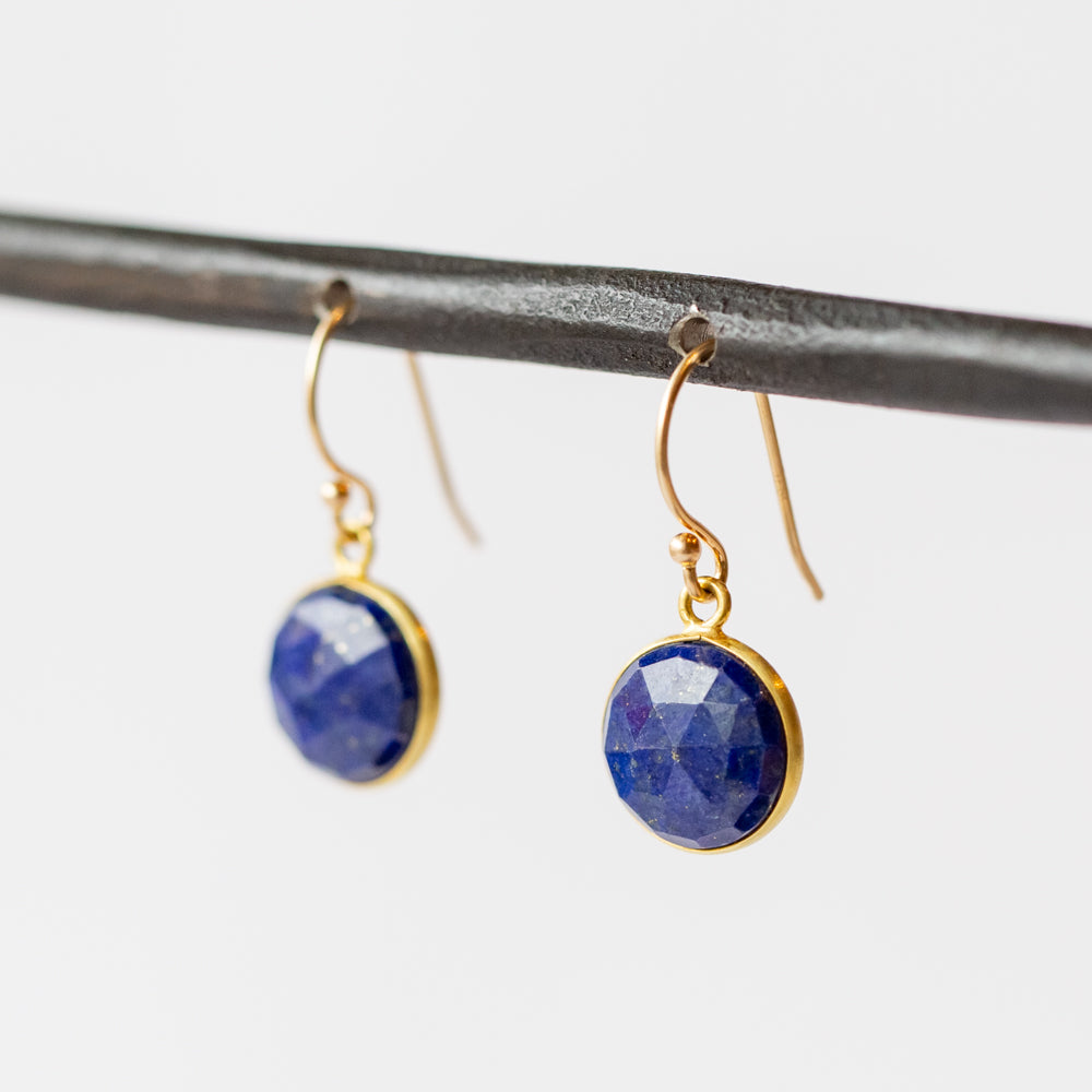 Round Faceted Lapis Drop Earrings