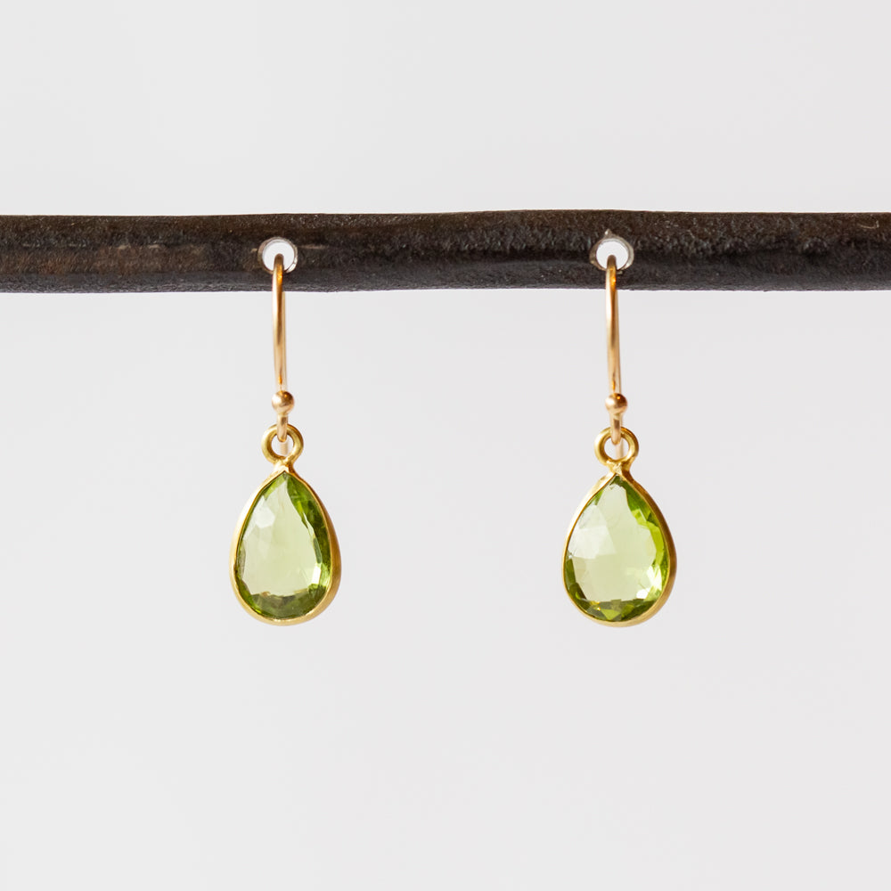 Teardrop Faceted Peridot Drop Earrings