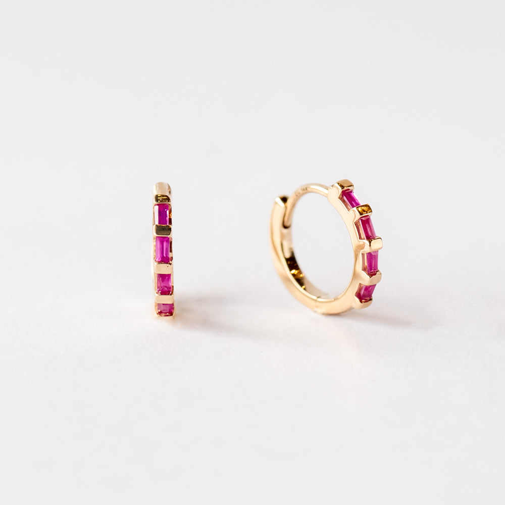 Zoe Chicco | Ruby Baguette Huggie Hoop Earrings