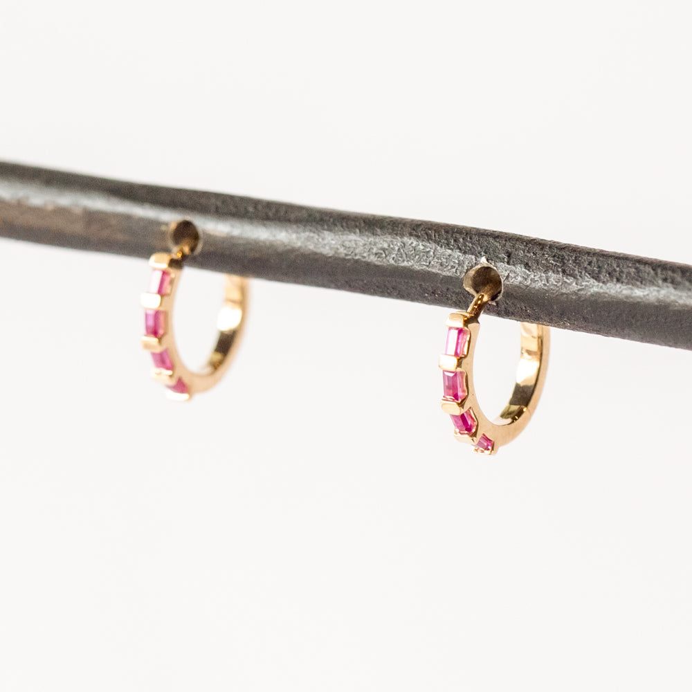 Zoe Chicco | Ruby Baguette Huggie Hoop Earrings