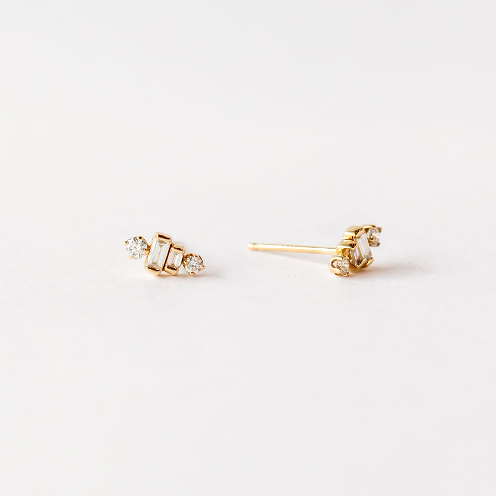 Zoe Chicco | Graduating Baguette and Round Diamond Stud Earrings