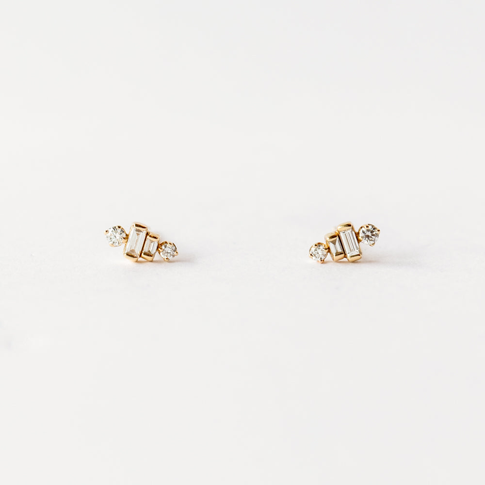 Zoe Chicco | Graduating Baguette and Round Diamond Stud Earrings
