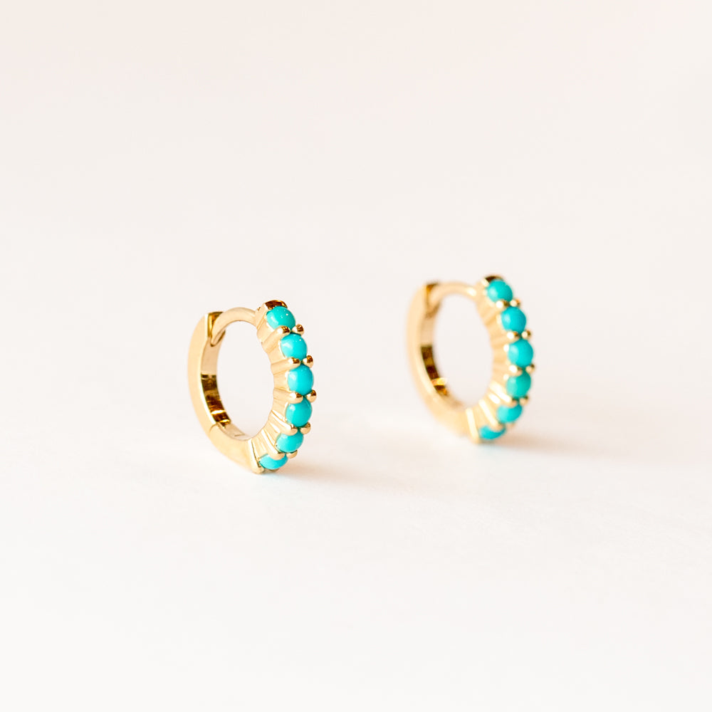 Zoe Chicco | Prong Set Turquoise Huggie Hoop Earrings