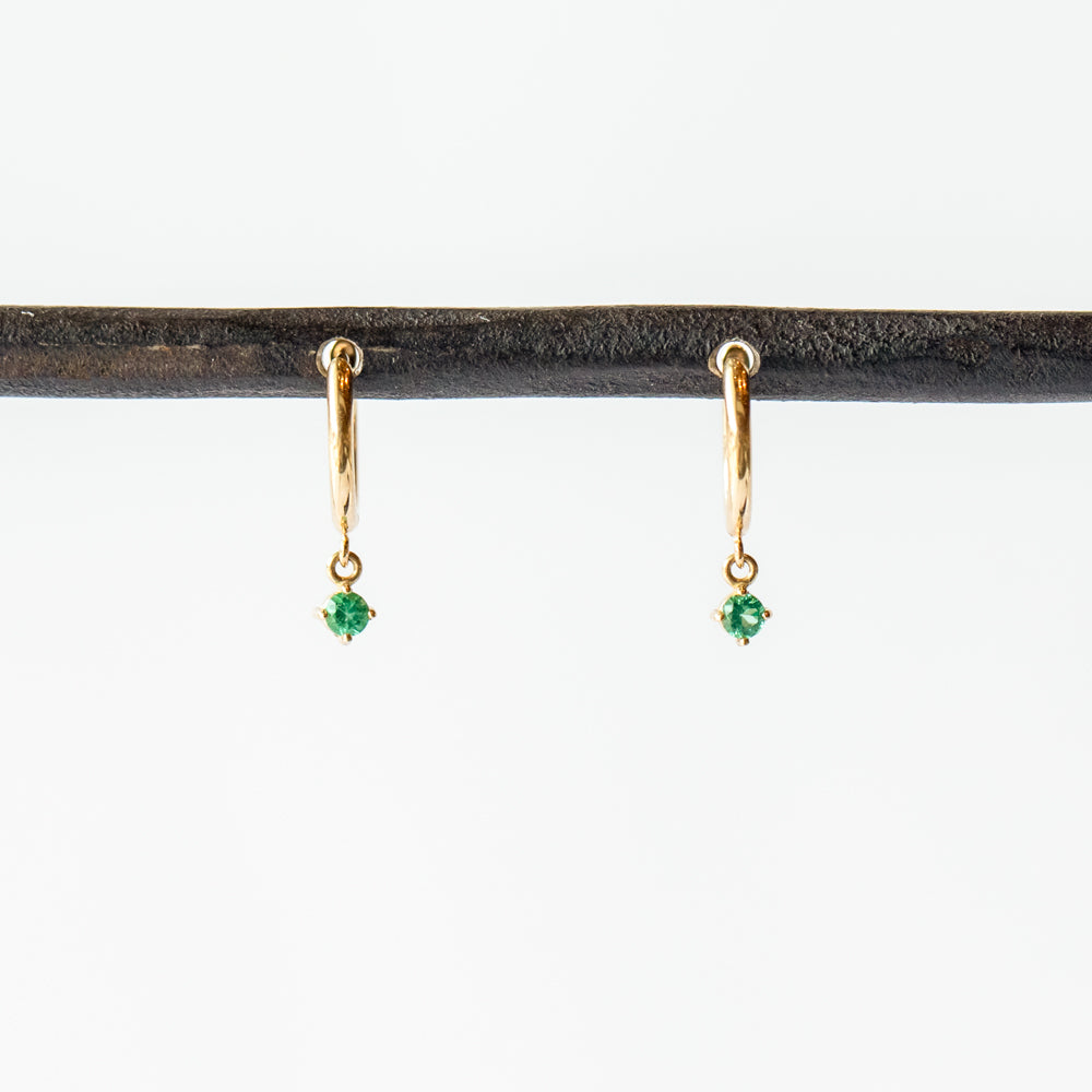 Zoe Chicco | Small Dangling Prong Set Emerald Huggie Hoop Earrings