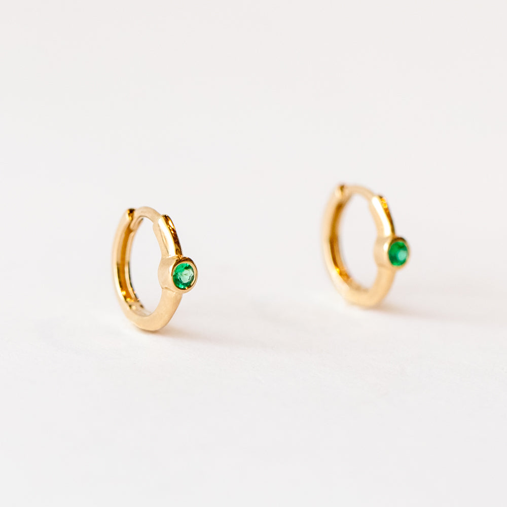 Huggie Hoops with Single Emerald