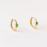 Huggie Hoops with Single Emerald