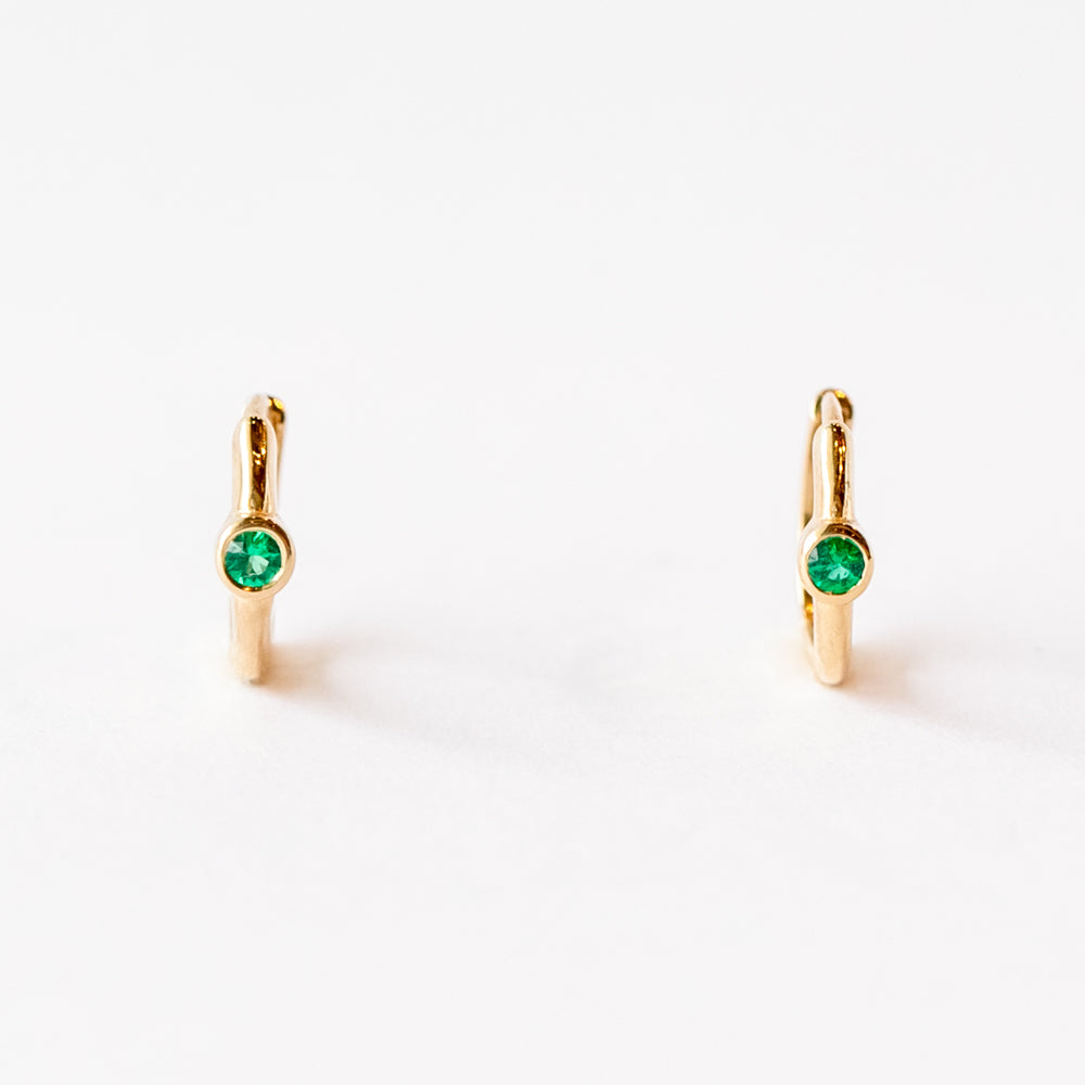Huggie Hoops with Single Emerald