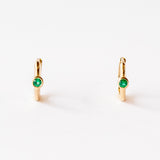 Huggie Hoops with Single Emerald