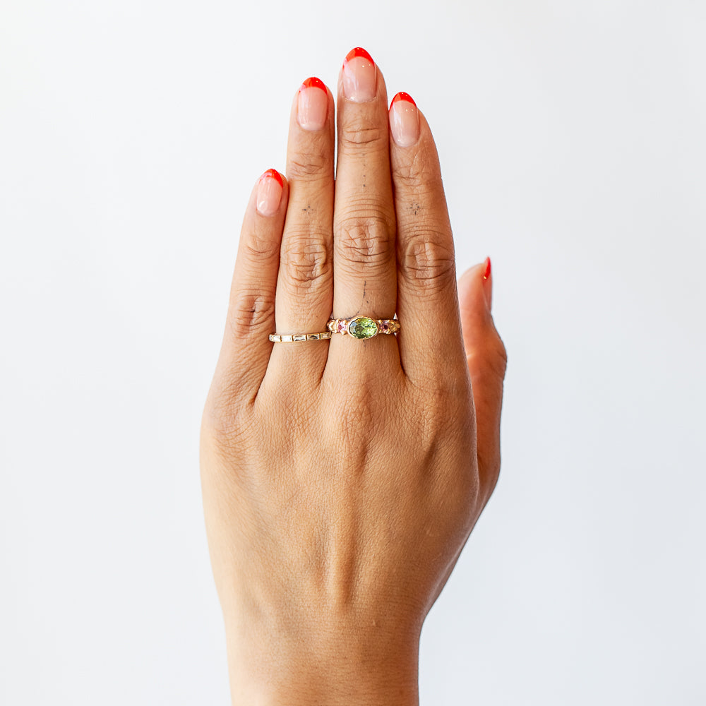 Carved Green and Pink Gemstone Ring