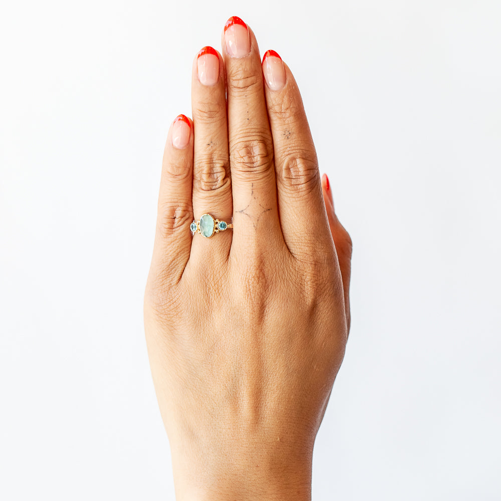Grandiderite Ring with Blue Zircon