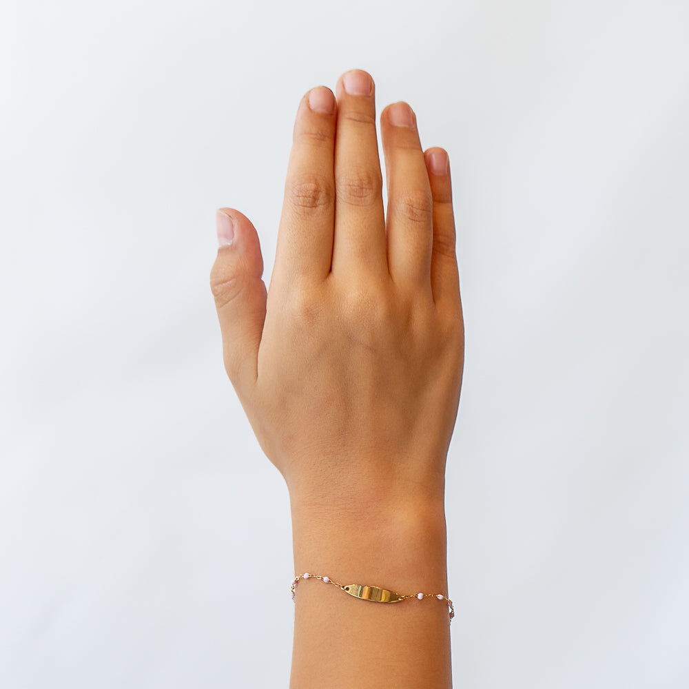 Little Gigi Oval Plaque Bracelet, Baby Pink