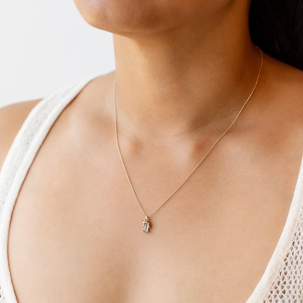 Raw Aquamarine and Diamond Encrusted Pendant Necklace